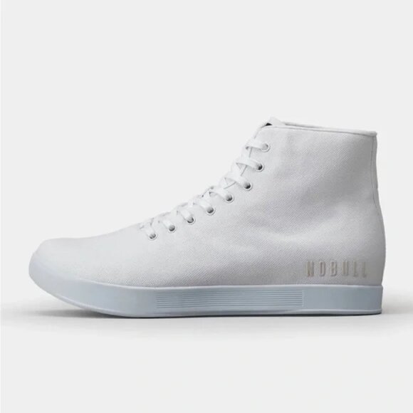 NOBULL All White Canvas Hi-Top Trainer Gym Crossfit Shoe Lace Up Unisex - Picture 1 of 12
